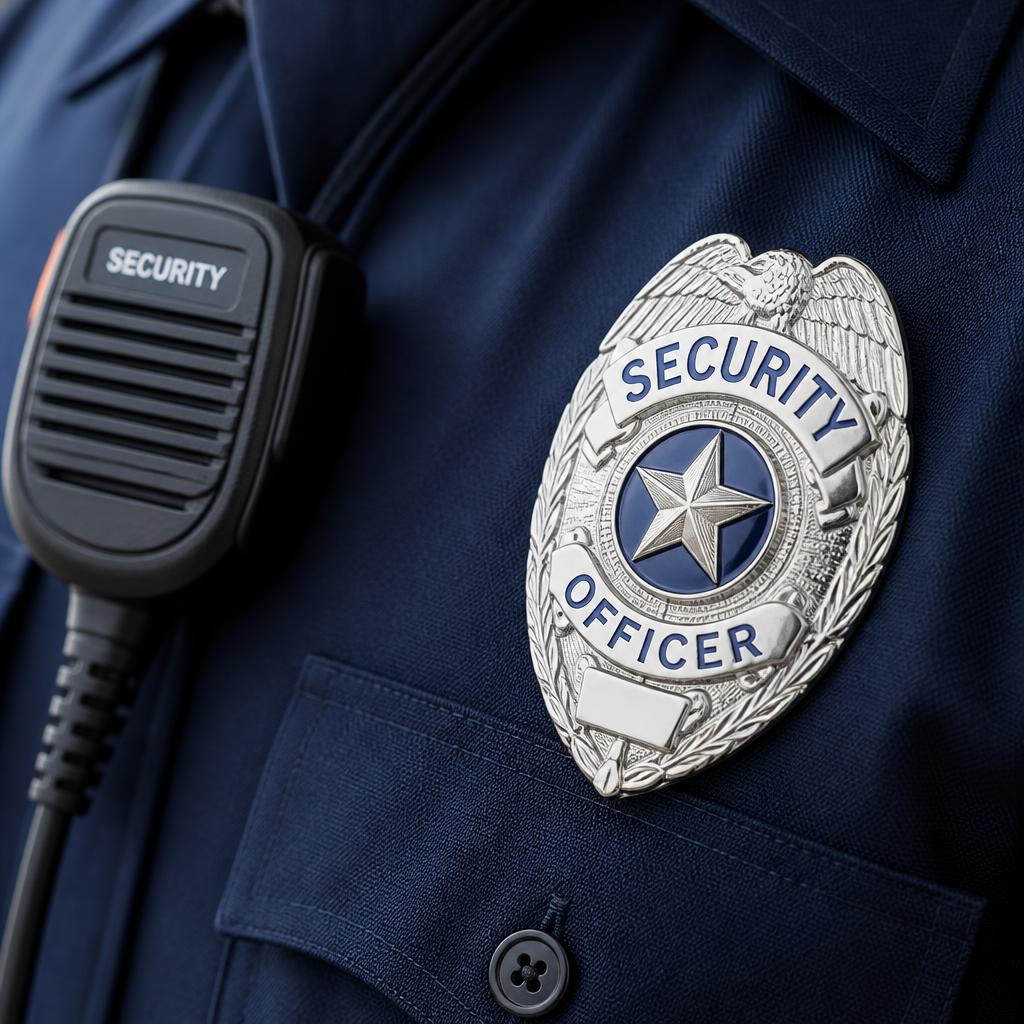 Licensed Georgia security officer badge and radio
